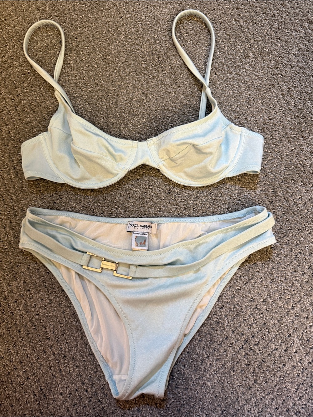 Dolce & Gabbana Pale Blue Underwire Bikini with Gold Accent